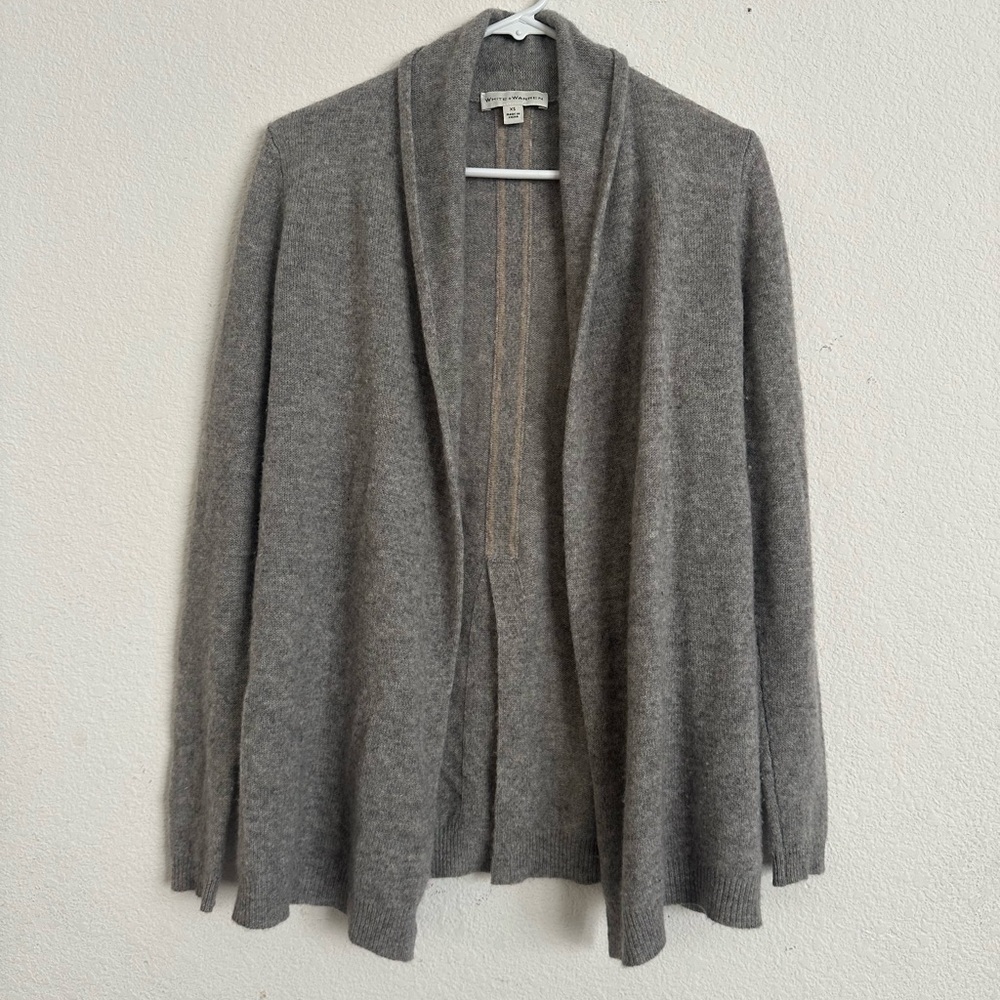 White + Warren Heather Gray Open Cardigan XS 100% cashmere